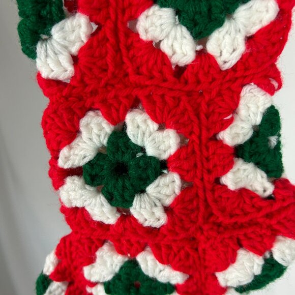 Handmade Crocheted Granny Square Christmas Stocking Vintage - Picture 3 of 3